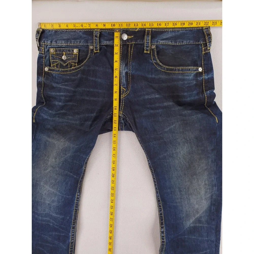 True Religion Jeans Mens 42x34 Gold Big T Skinny Flap Pocket Y2K Thick Stitch